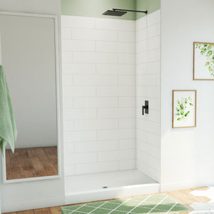DreamLine DreamStone 34 in. D x 48 in. W Base and Wall Kit in White Modern Subway Pattern