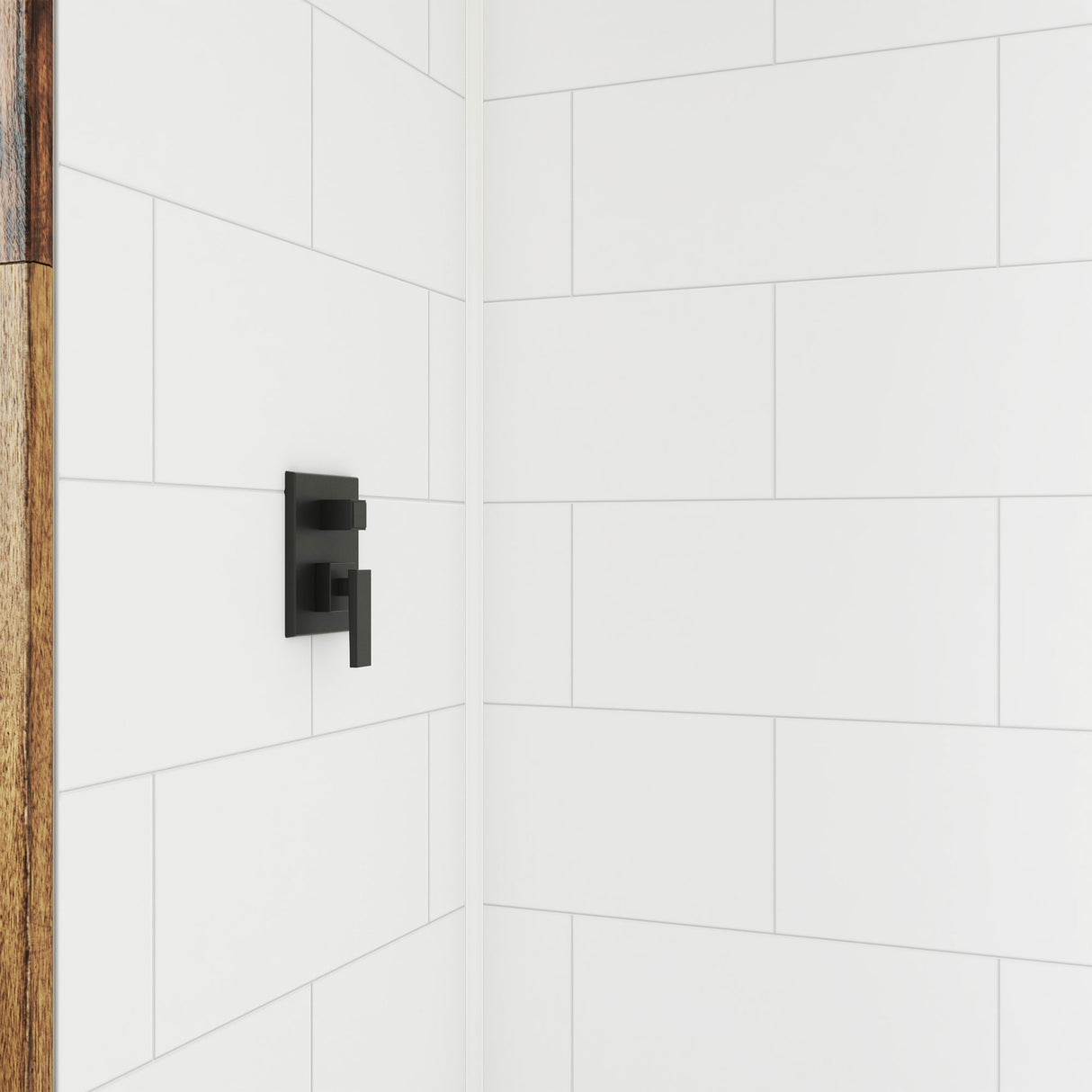 DreamLine DreamStone 34 in. D x 54 in. W Base and Wall Kit in White Traditional Subway Pattern