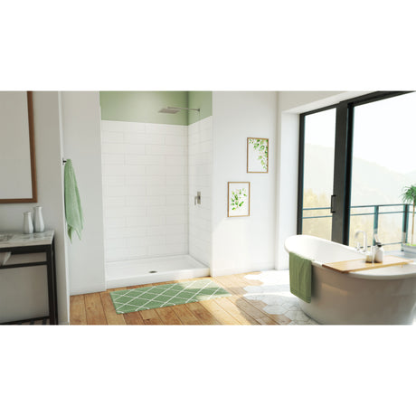 DreamLine DreamStone 34 in. D x 54 in. W Base and Wall Kit in White Modern Subway Pattern