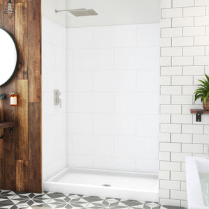 DreamLine DreamStone 34 in. D x 54 in. W Base and Wall Kit in White Traditional Subway Pattern