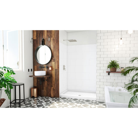 DreamLine DreamStone 34 in. D x 54 in. W Base and Wall Kit in White Traditional Subway Pattern