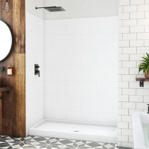 DreamLine DreamStone 32 in. D x 60 in. W Base and Wall Kit in White Traditional Subway Pattern