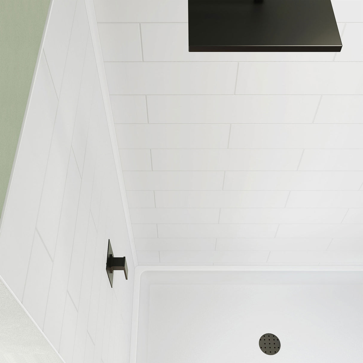DreamLine DreamStone 32 in. D x 60 in. W Base and Wall Kit in White Modern Subway Pattern