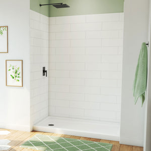 DreamLine DreamStone 32 in. D x 60 in. W Base and Wall Kit in White Modern Subway Pattern