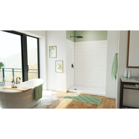 DreamLine DreamStone 32 in. D x 60 in. W Base and Wall Kit in White Modern Subway Pattern