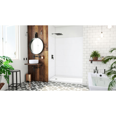 DreamLine DreamStone 32 in. D x 60 in. W Base and Wall Kit in White Traditional Subway Pattern