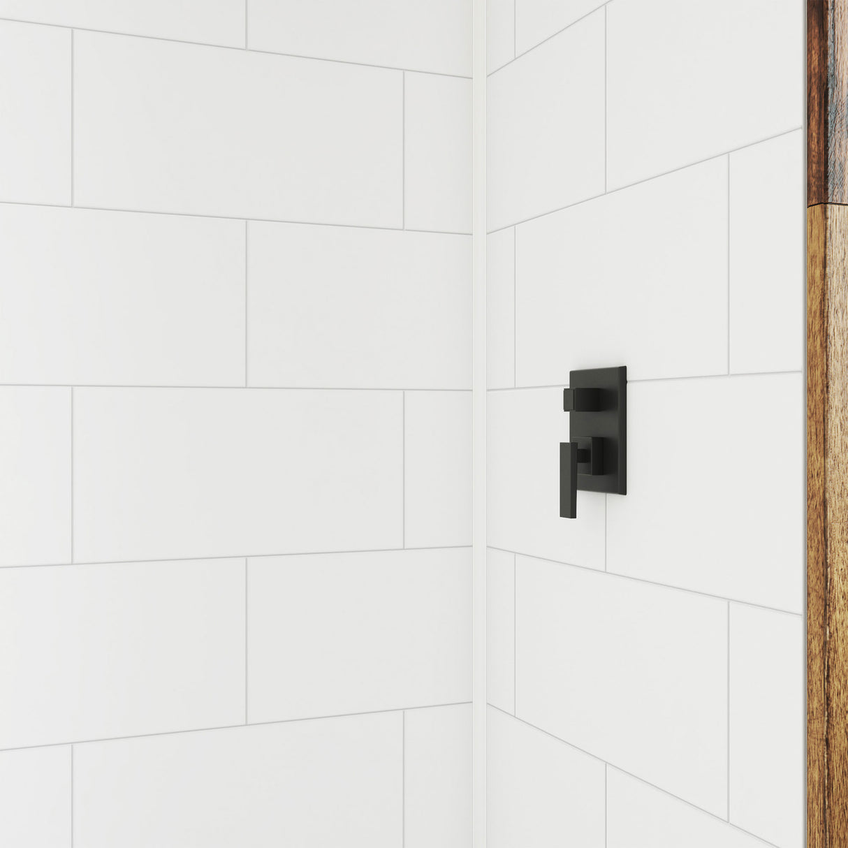 DreamLine DreamStone 32 in. D x 60 in. W Base and Wall Kit in White Traditional Subway Pattern