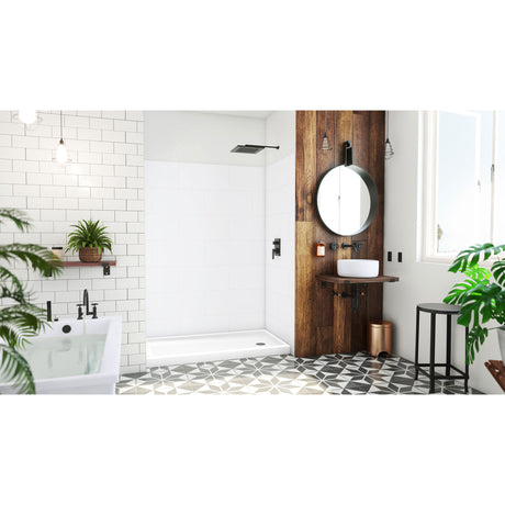 DreamLine DreamStone 32 in. D x 60 in. W Base and Wall Kit in White Traditional Subway Pattern