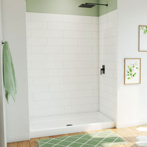 DreamLine DreamStone 34 in. D x 60 in. W Base and Wall Kit in White Modern Subway Pattern