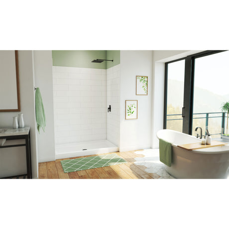 DreamLine DreamStone 34 in. D x 60 in. W Base and Wall Kit in White Modern Subway Pattern
