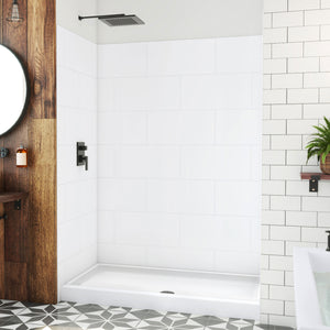 DreamLine DreamStone 34 in. D x 60 in. W Base and Wall Kit in White Traditional Subway Pattern