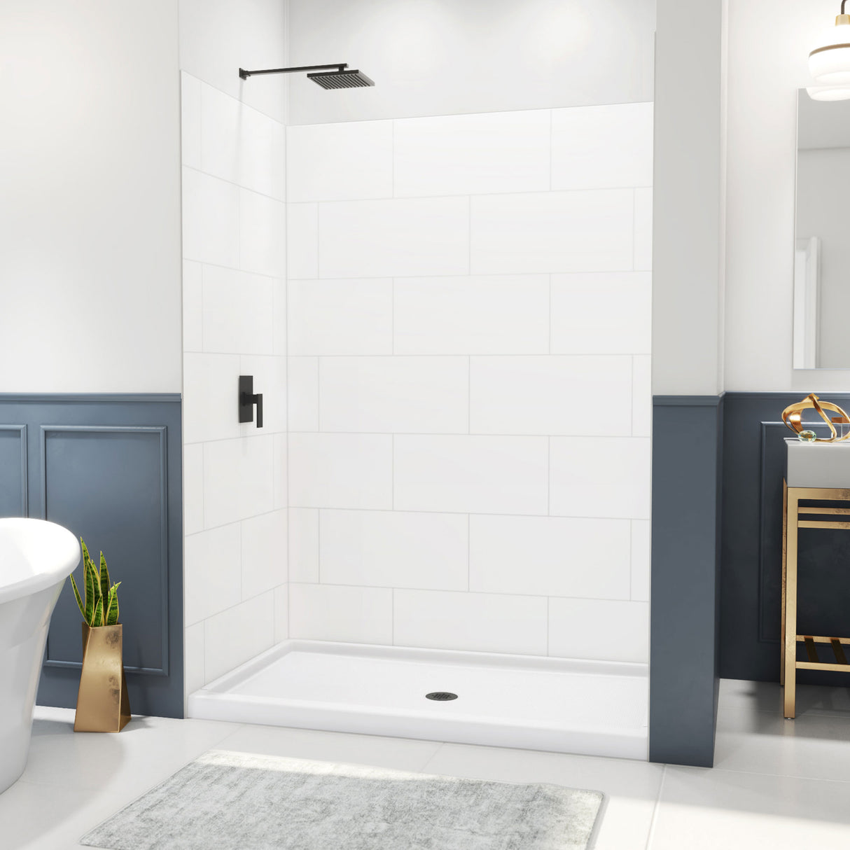 DreamLine DreamStone 36 in. D x 60 in. W Base and Wall Kit in White Traditional Subway Pattern
