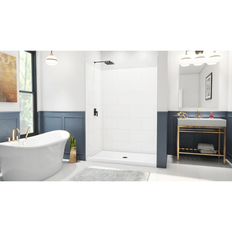 DreamLine DreamStone 36 in. D x 60 in. W Base and Wall Kit in White Traditional Subway Pattern