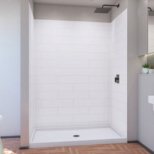 DreamLine DreamStone 36 in. D x 60 in. W Base and Wall Kit in White Modern Subway Pattern