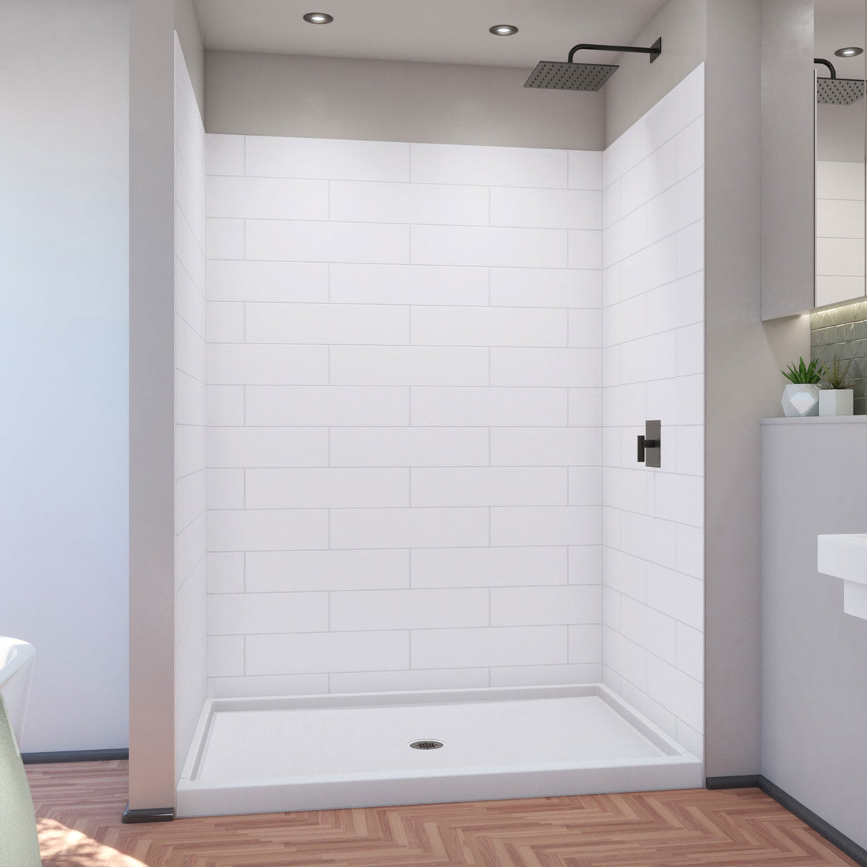 DreamLine DreamStone 42 in. D x 60 in. W Base and Wall Kit in White Modern Subway Pattern