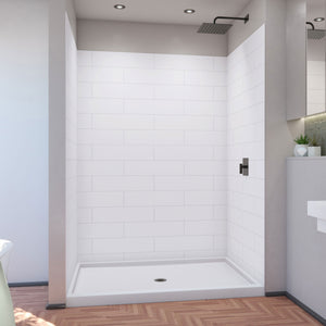 DreamLine DreamStone 42 in. D x 60 in. W Base and Wall Kit in White Modern Subway Pattern