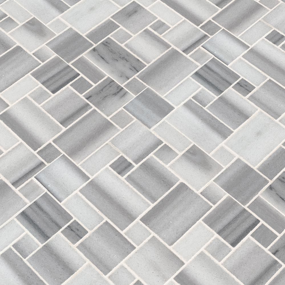 Bergamo magic pattern 12X12 polished marble mesh mounted mosaic tile SMOT-BERGAMO-MP10MM product shot multiple tiles angle view