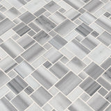 Bergamo magic pattern 12X12 polished marble mesh mounted mosaic tile SMOT-BERGAMO-MP10MM product shot multiple tiles angle view