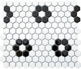 Roca Tile Usa Inc United States Ceramic Tile Cc Mosaics Ii 1X1 Matte Black & White Hexagon Porcelain Tiles In Flower Pattern Mosaics. Ufcc135-12Mt 1 Sheet = .84 Sq.