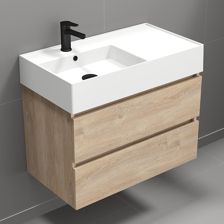 Modern Bathroom Vanity, Floating, 32", Brown Oak