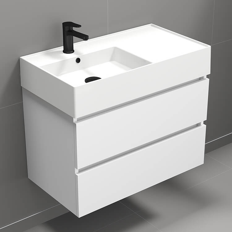 Floating Bathroom Vanity, 32", Modern, Glossy White