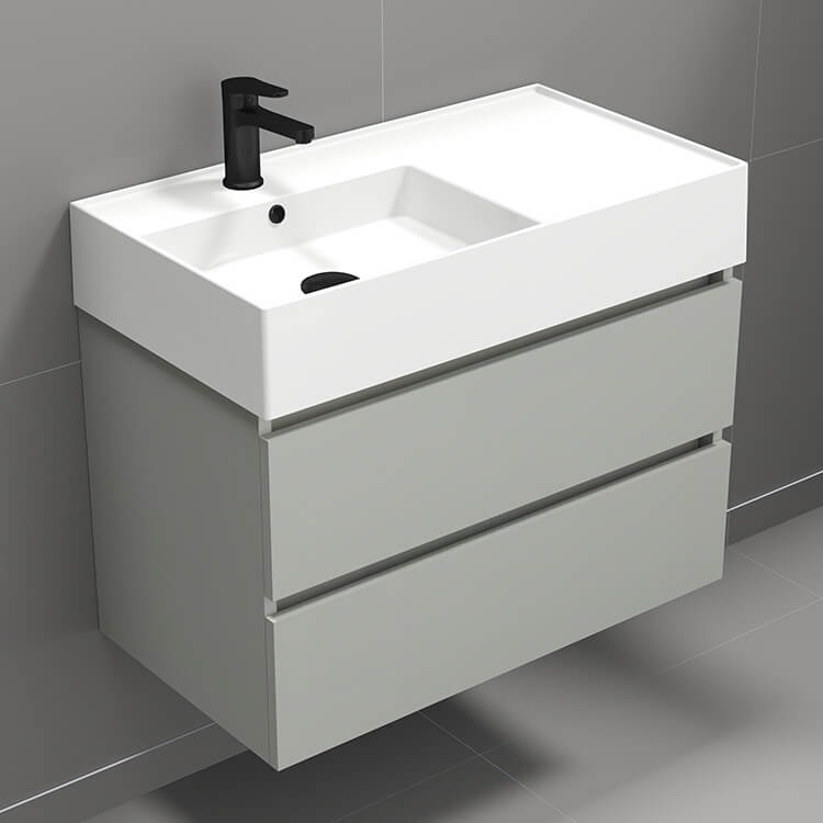 Modern Bathroom Vanity, Wall Mounted, 32", Grey Mist