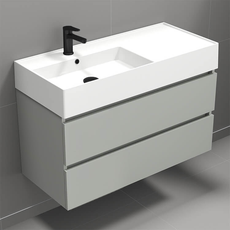 Bathroom Vanity, Wall Mounted, 40", Grey Mist
