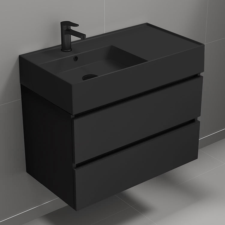Black Bathroom Vanity, Modern, Wall Mounted, 32"