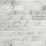 Blocki blanco interlocking 11.61X12.2 glass stone mesh mounted mosaic tile SMOT-SGLSIL-BLOBLA8MM product shot multiple tiles angle view