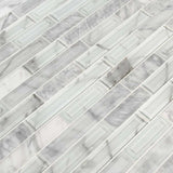 Blocki blanco interlocking 11.61X12.2 glass stone mesh mounted mosaic tile SMOT-SGLSIL-BLOBLA8MM product shot multiple tiles angle view