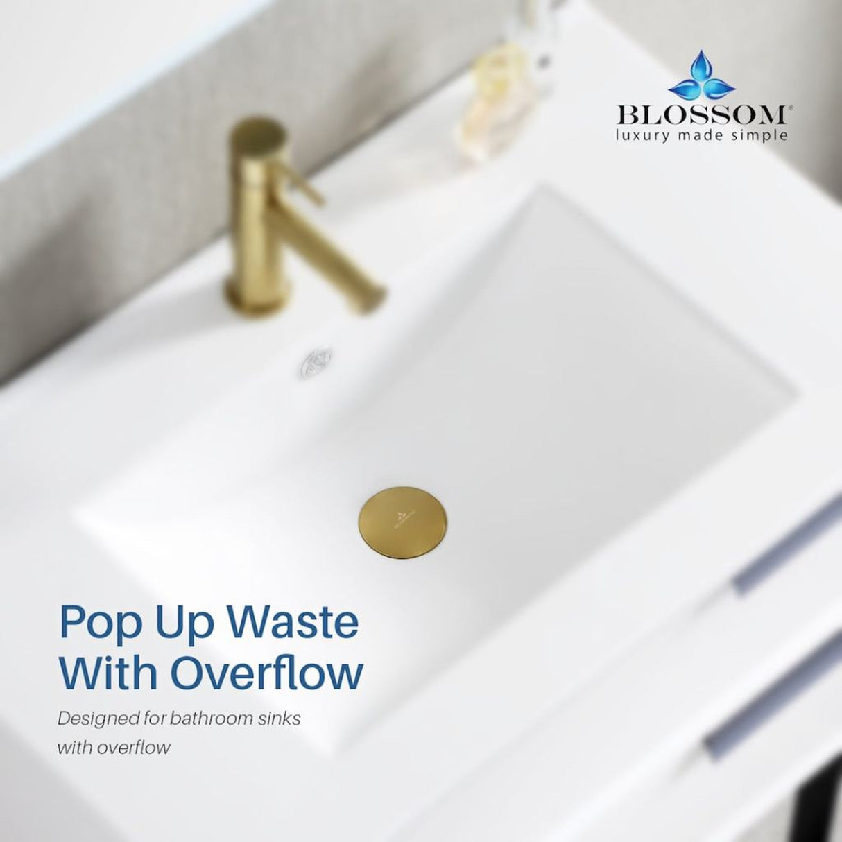 Blossom 1.25" Brushed Gold Brass Pop-Up Sink Drain With Overflow