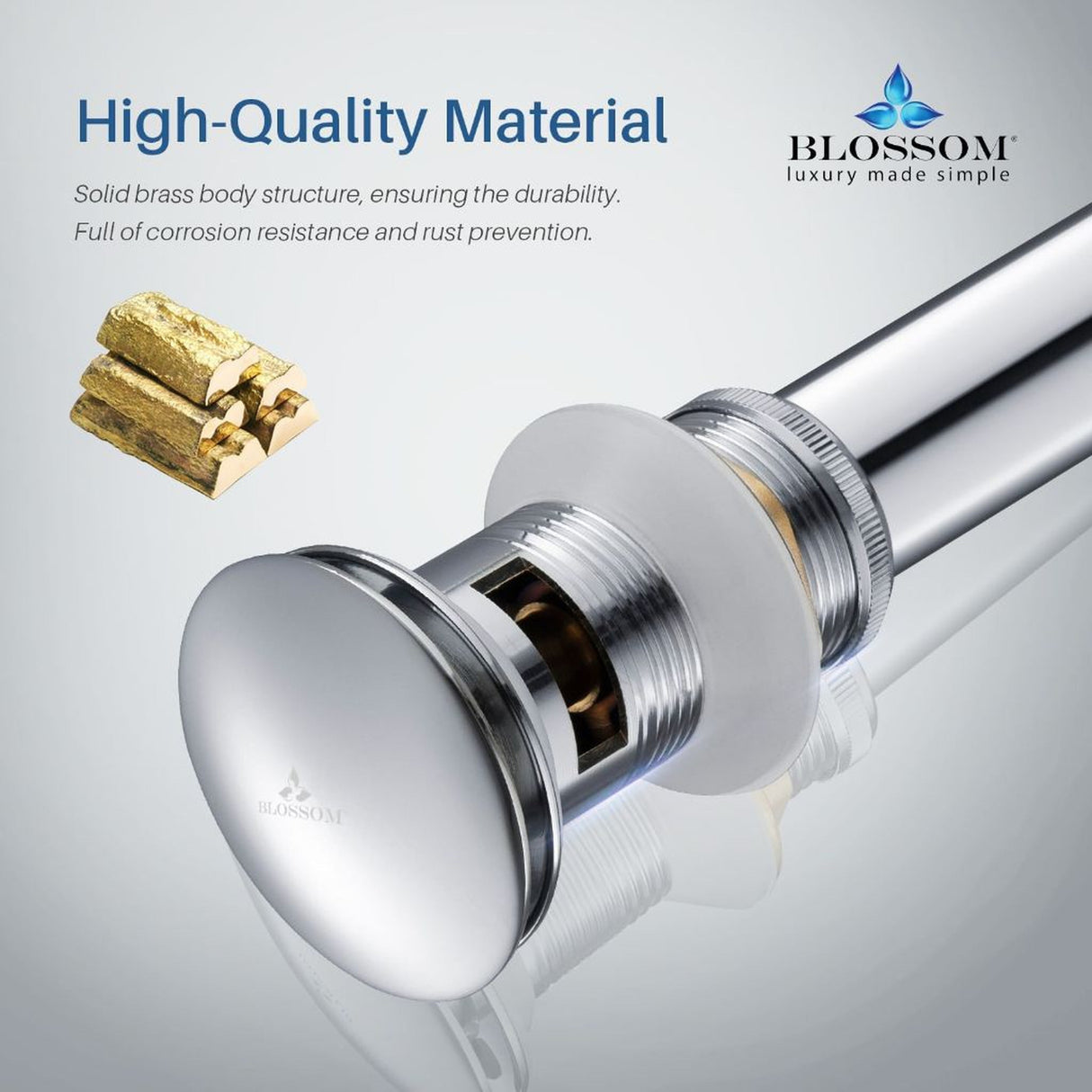 Blossom 1.25" Chrome Brass Pop-Up Sink Drain With Overflow