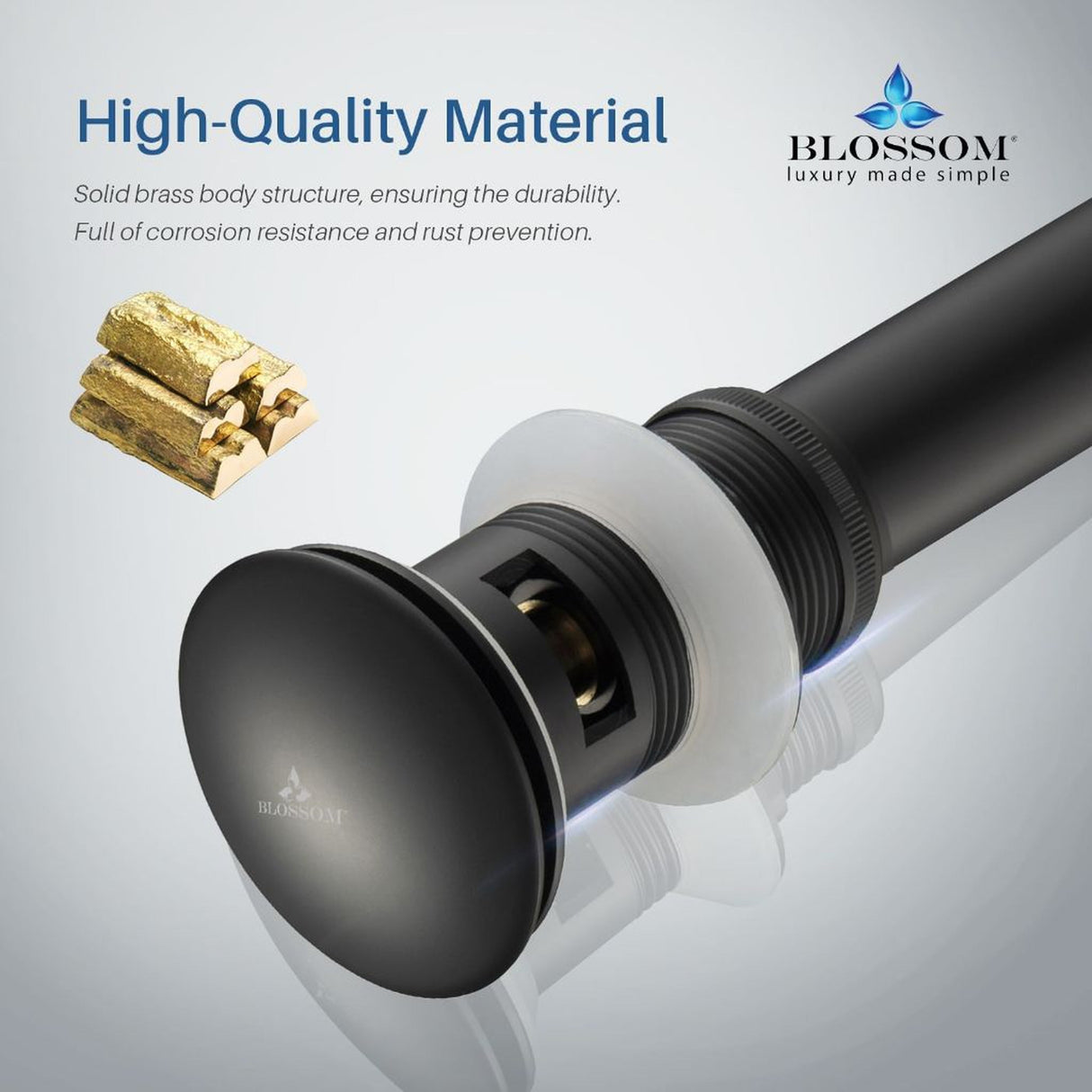 Blossom 1.25" Matte Black Brass Pop-Up Sink Drain With Overflow