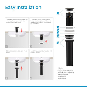 Blossom 1.25" Matte Black Brass Pop-Up Sink Drain With Overflow