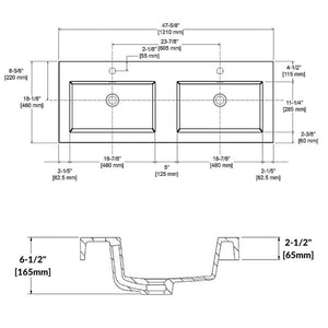 Blossom 48" x 18" White Rectangular Acrylic Vanity Top With Integrated Double Sink And Overflow