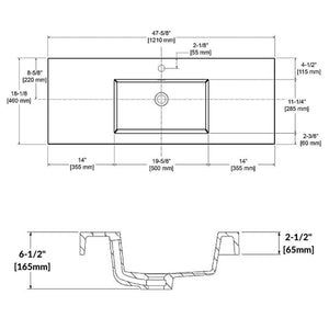 Blossom 48" x 18" White Rectangular Acrylic Vanity Top With Integrated Single Sink And Overflow