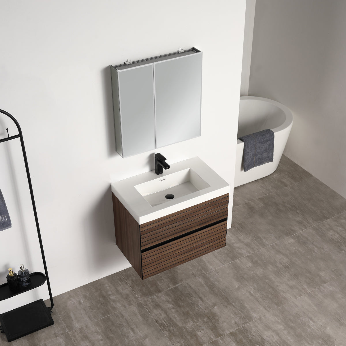 Blossom Annecy 30" Dark Walnut Strip Single Sink Vanity Base