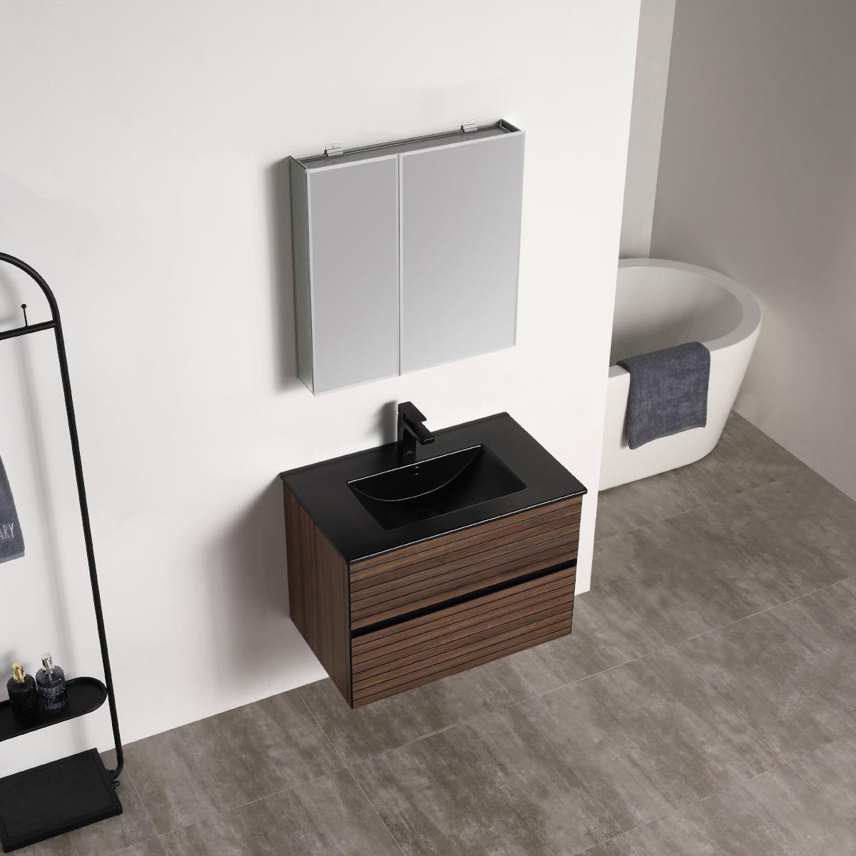 Blossom Annecy 30" Dark Walnut Strip Single Sink Vanity Base