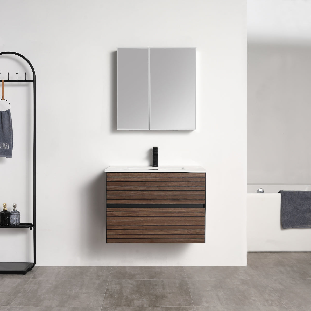 Blossom Annecy 30" Dark Walnut Strip Single Sink Vanity Base