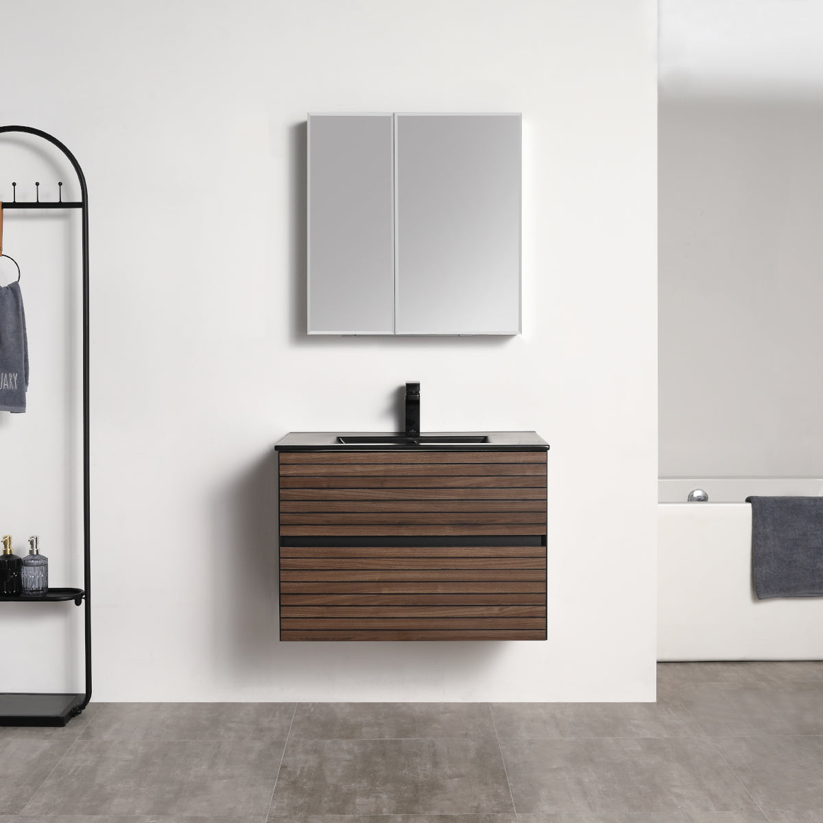 Blossom Annecy 30" Dark Walnut Strip Single Sink Vanity Base