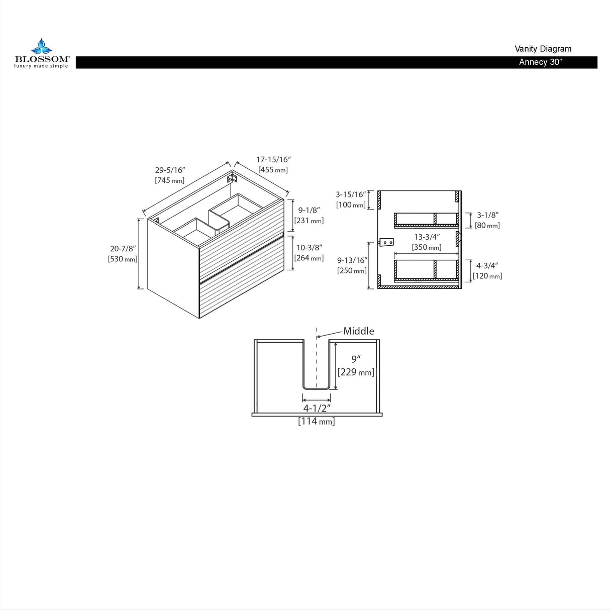Blossom Annecy 30" Maple Strip Single Sink Vanity Base