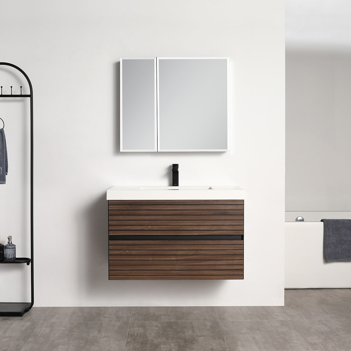 Blossom Annecy 36" Dark Walnut Strip Single Sink Vanity Base