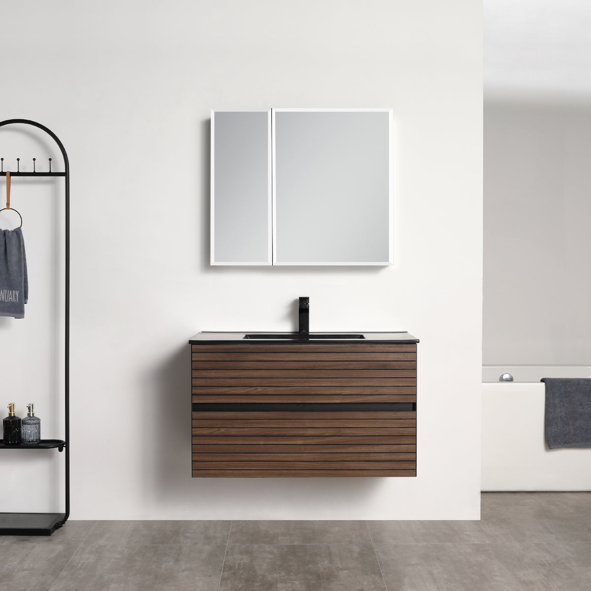 Blossom Annecy 36" Dark Walnut Strip Single Sink Vanity Base