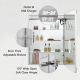 Blossom Asta 24" Recessed or Surface Mount Left and Right-Hinged Door LED Mirror Medicine Cabinet Set Of 2 With Adjustable Glass Shelves, Built-In Defogger, Dimmer, Digital Clock, Temp Display, USB & Electrical Outlet