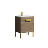 Blossom Bari 24" 2-Door Classic Oak Freestanding Single Vanity Base With Adjustable Shelf, Brushed Gold Handles & Legs