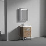 Blossom Bari 24" 2-Door Classic Oak Freestanding Single Vanity Base With Adjustable Shelf, Chrome Handles & Legs