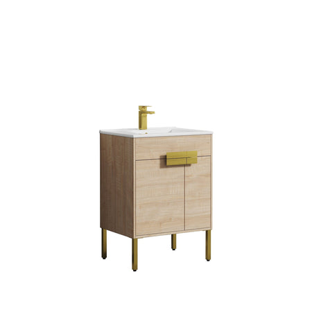 Blossom Bari 24" 2-Door Maple Freestanding Single Vanity Base With Adjustable Shelf, Brushed Gold Handles & Legs