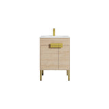 Blossom Bari 24" 2-Door Maple Freestanding Single Vanity Base With Adjustable Shelf, Brushed Gold Handles & Legs