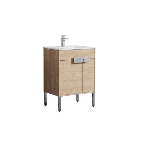 Blossom Bari 24" 2-Door Maple Freestanding Single Vanity Base With Adjustable Shelf, Chrome Handles & Legs