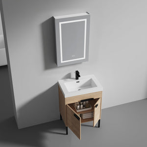 Blossom Bari 24" 2-Door Maple Freestanding Single Vanity Base With Adjustable Shelf, Matte Black Handles & Legs